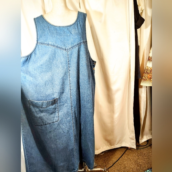 Crossroads Vintage Maxi Dress, Blue Denim Sleeveless, Button Sides,Round Neck,2X - Picture 1 of 10